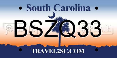 BSZQ33 South Carolina License Plate
