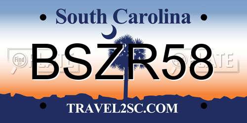 BSZR58 South Carolina License Plate