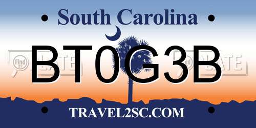 BT0G3B South Carolina License Plate