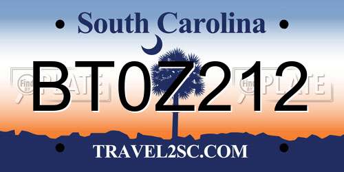 BT0Z212 South Carolina License Plate