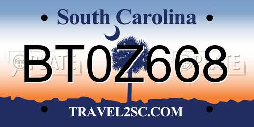 BT0Z668 South Carolina License Plate
