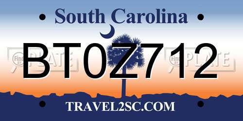 BT0Z712 South Carolina License Plate