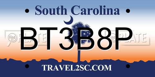 BT3B8P South Carolina License Plate