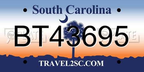 BT43695 South Carolina License Plate