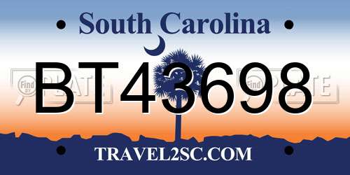 BT43698 South Carolina License Plate