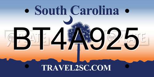BT4A925 South Carolina License Plate