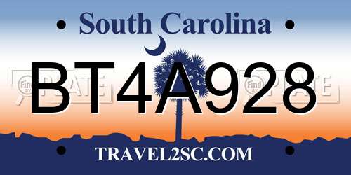 BT4A928 South Carolina License Plate