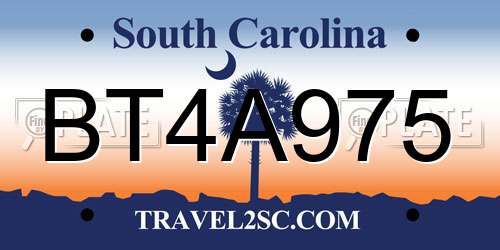 BT4A975 South Carolina License Plate