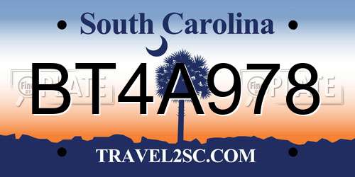BT4A978 South Carolina License Plate