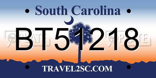 BT51218 South Carolina License Plate
