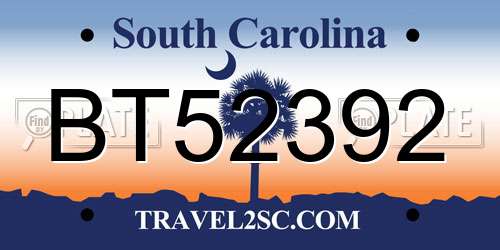 BT52392 South Carolina License Plate