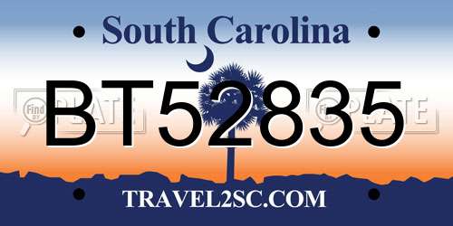 BT52835 South Carolina License Plate
