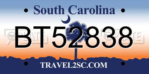 BT52838 South Carolina License Plate