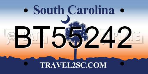 BT55242 South Carolina License Plate