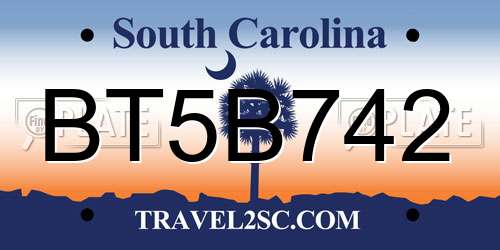 BT5B742 South Carolina License Plate