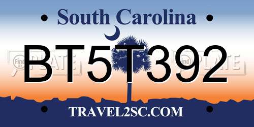 BT5T392 South Carolina License Plate