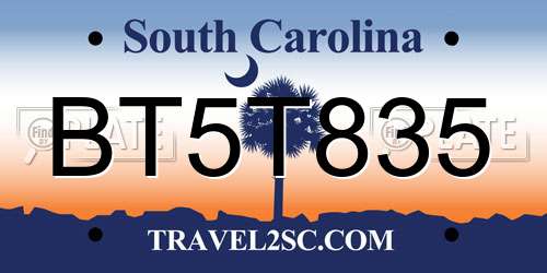 BT5T835 South Carolina License Plate