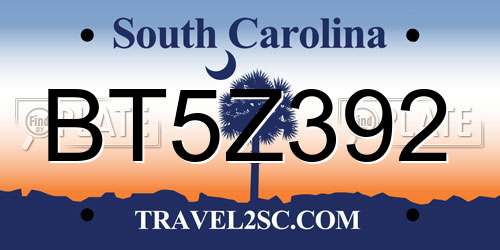 BT5Z392 South Carolina License Plate