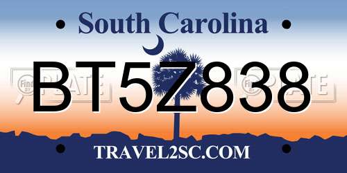 BT5Z838 South Carolina License Plate