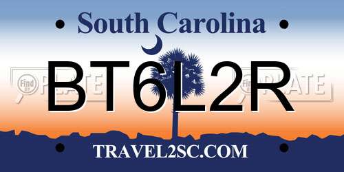 BT6L2R South Carolina License Plate