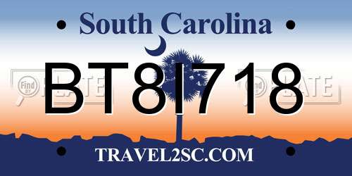 BT8I718 South Carolina License Plate