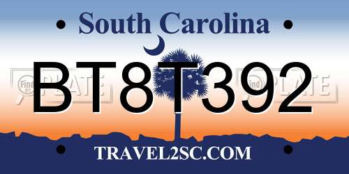 BT8T392 South Carolina License Plate