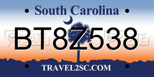 BT8Z538 South Carolina License Plate