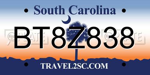 BT8Z838 South Carolina License Plate