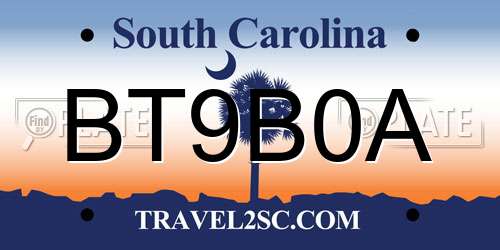 BT9B0A South Carolina License Plate