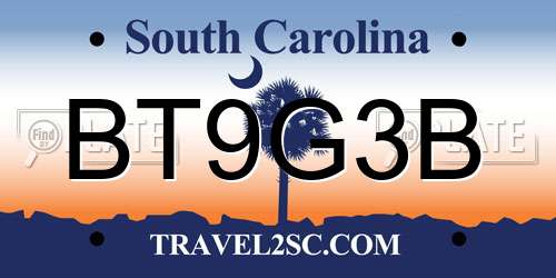 BT9G3B South Carolina License Plate
