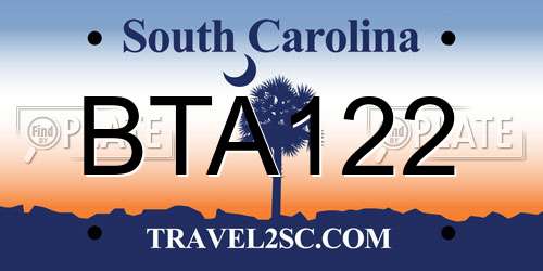 BTA122 South Carolina License Plate