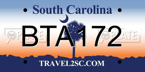 BTA172 South Carolina License Plate