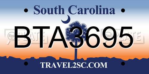 BTA3695 South Carolina License Plate
