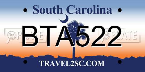 BTA522 South Carolina License Plate