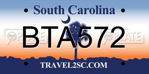 BTA572 South Carolina License Plate