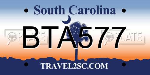 BTA577 South Carolina License Plate