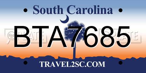 BTA7685 South Carolina License Plate