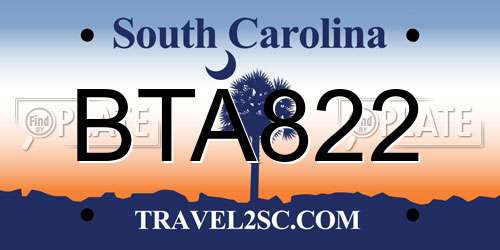 BTA822 South Carolina License Plate