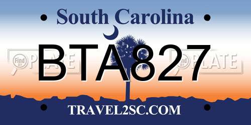 BTA827 South Carolina License Plate