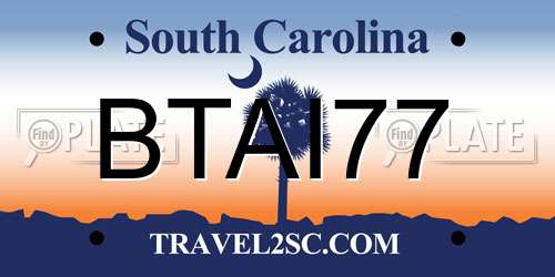 BTAI77 South Carolina License Plate