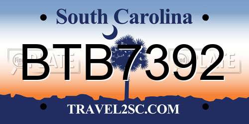 BTB7392 South Carolina License Plate