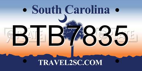 BTB7835 South Carolina License Plate