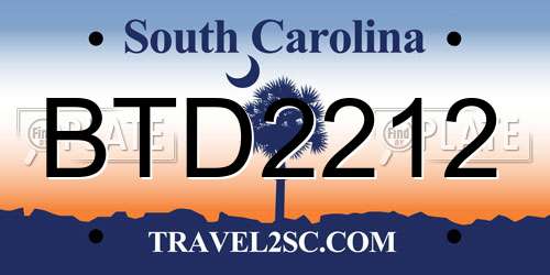 BTD2212 South Carolina License Plate