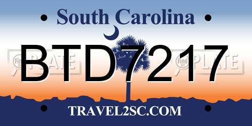 BTD7217 South Carolina License Plate