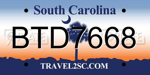 BTD7668 South Carolina License Plate