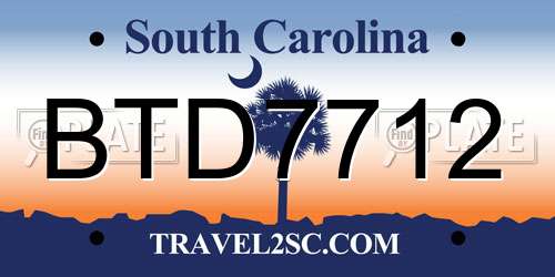 BTD7712 South Carolina License Plate