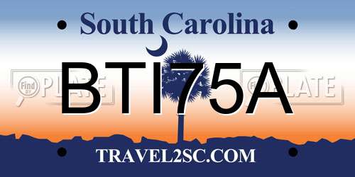 BTI75A South Carolina License Plate