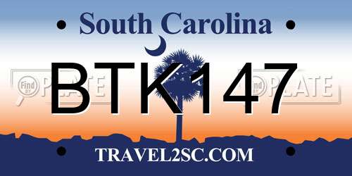 BTK147 South Carolina License Plate