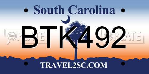 BTK492 South Carolina License Plate