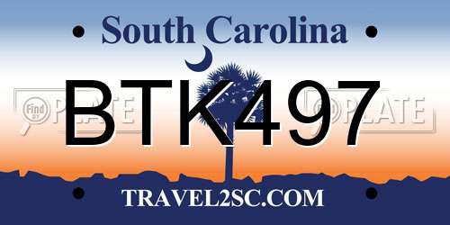 BTK497 South Carolina License Plate